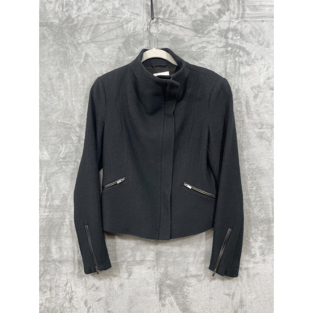 Marcs 100% Australian Merino Wool Jacket Womens Size 8 Black Full Zip Mock‎ Neck